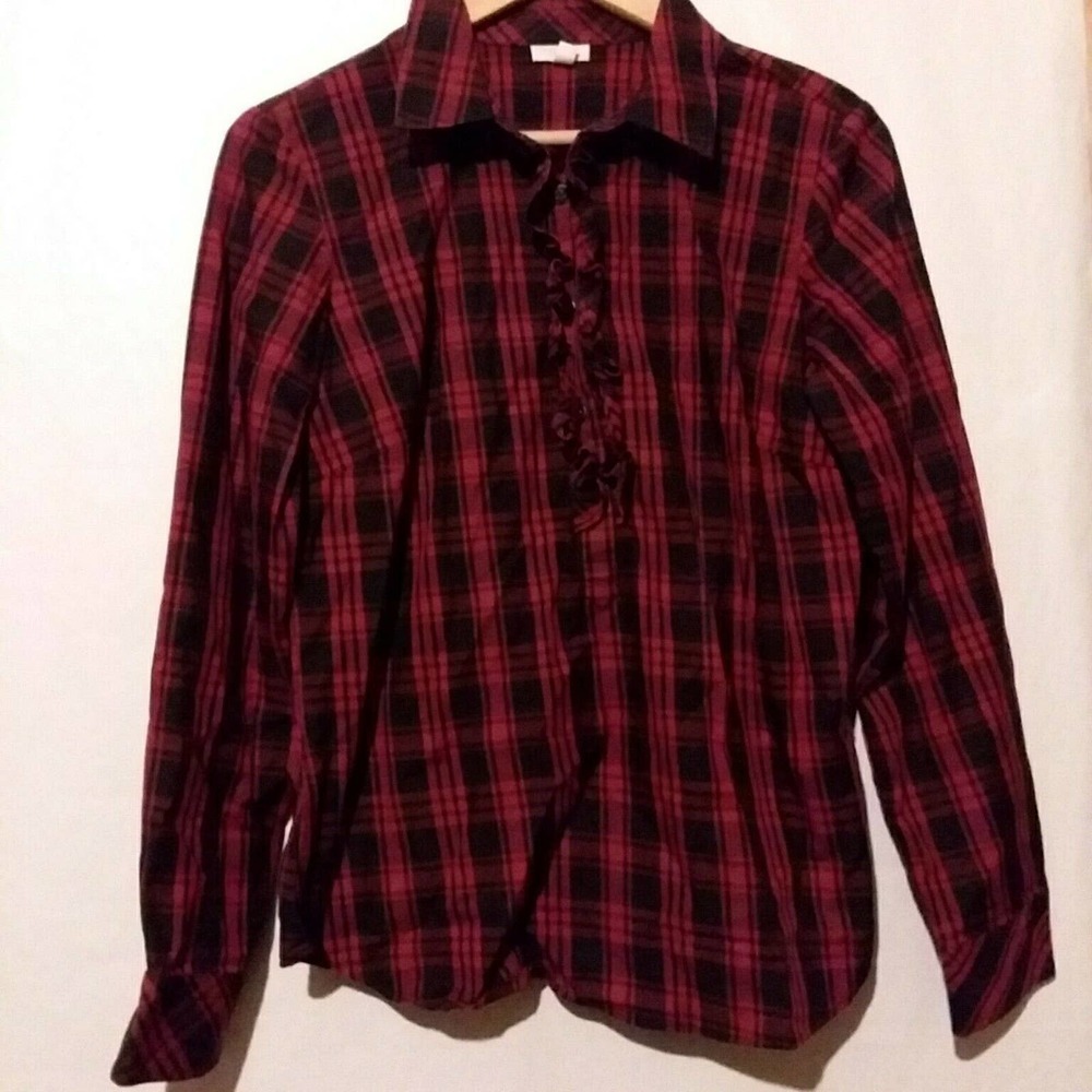 Talbots Red & Black Checkered Long Sleeve Top S